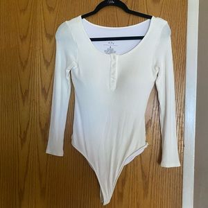 Klassy Network White Long Sleeve Button Up Bodysuit